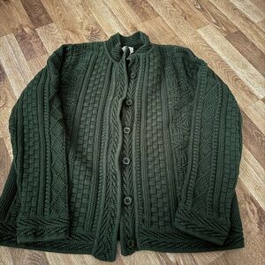 L.L. Bean Dark Green Cable Knit Button-Up Cardigan